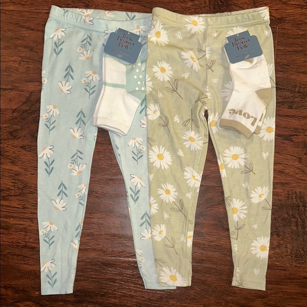 NWOT Tres Beau et Belle Pajama Pants and Matching Socks Bundle (2T)